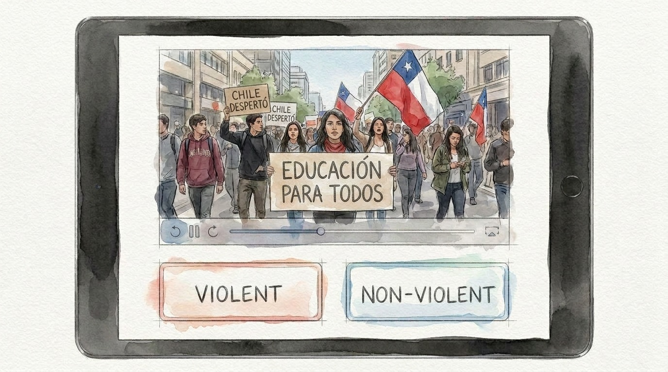 Annotation tablet asking: violent or non-violent?