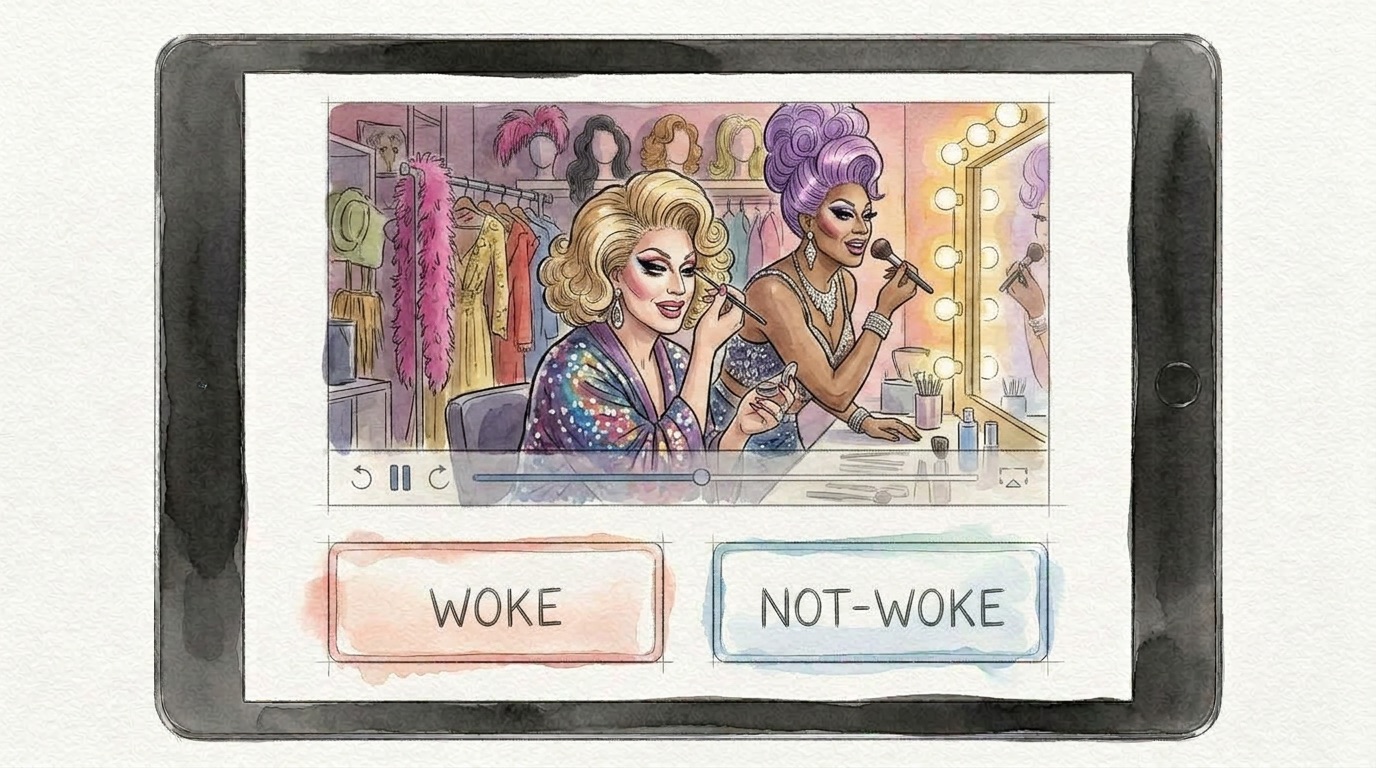 Annotation tablet asking: woke or not-woke?